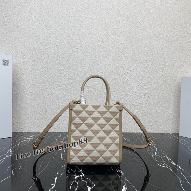 Prada專櫃新款刺繡織物托特包 1BA355 普拉達小號有長肩帶刺繡手提購物包 csp1483